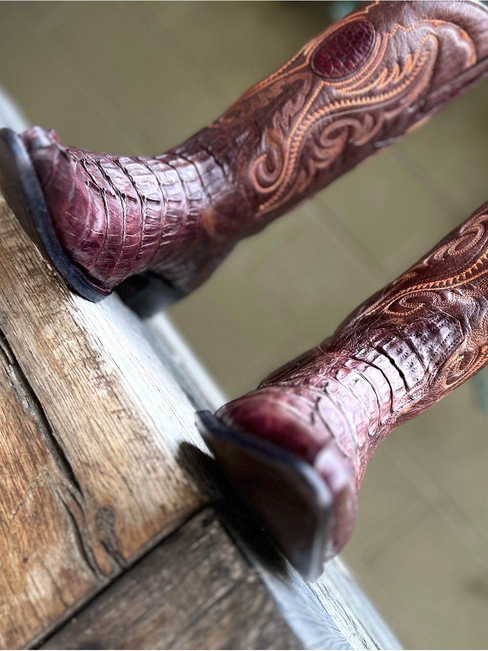 Montana’s Bronze Exotic Authentic Croc Tail Cowboy Boots Size 7.5 D Snip Toe - Picture 14 of 14